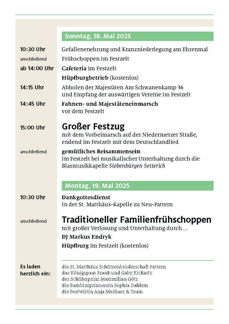 Neu Pattern Schützenfest Programm 2025 Flyer Seite 2
